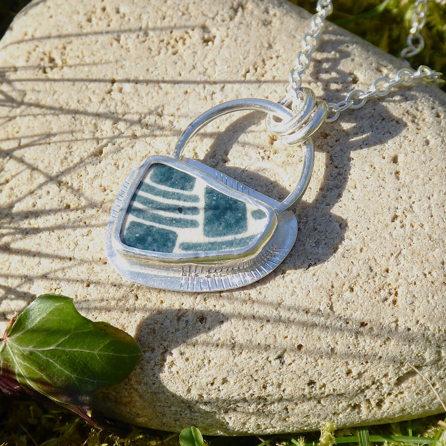 Tenement Tile fragment set in fine/sterling silver. Handmade one of a kind pendant.