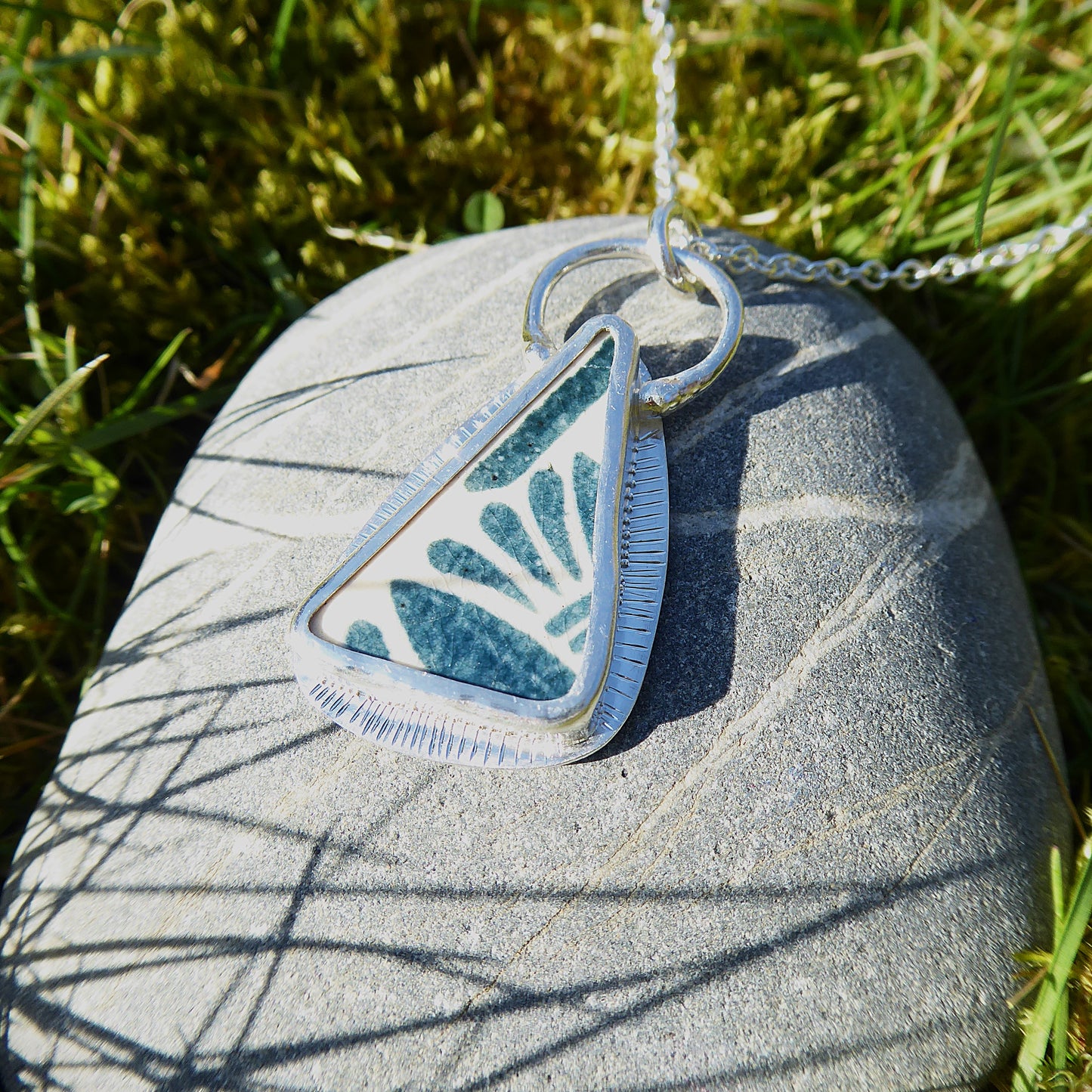 Tenement Tile fragment set in fine/sterling silver. Handmade one of a kind pendant.