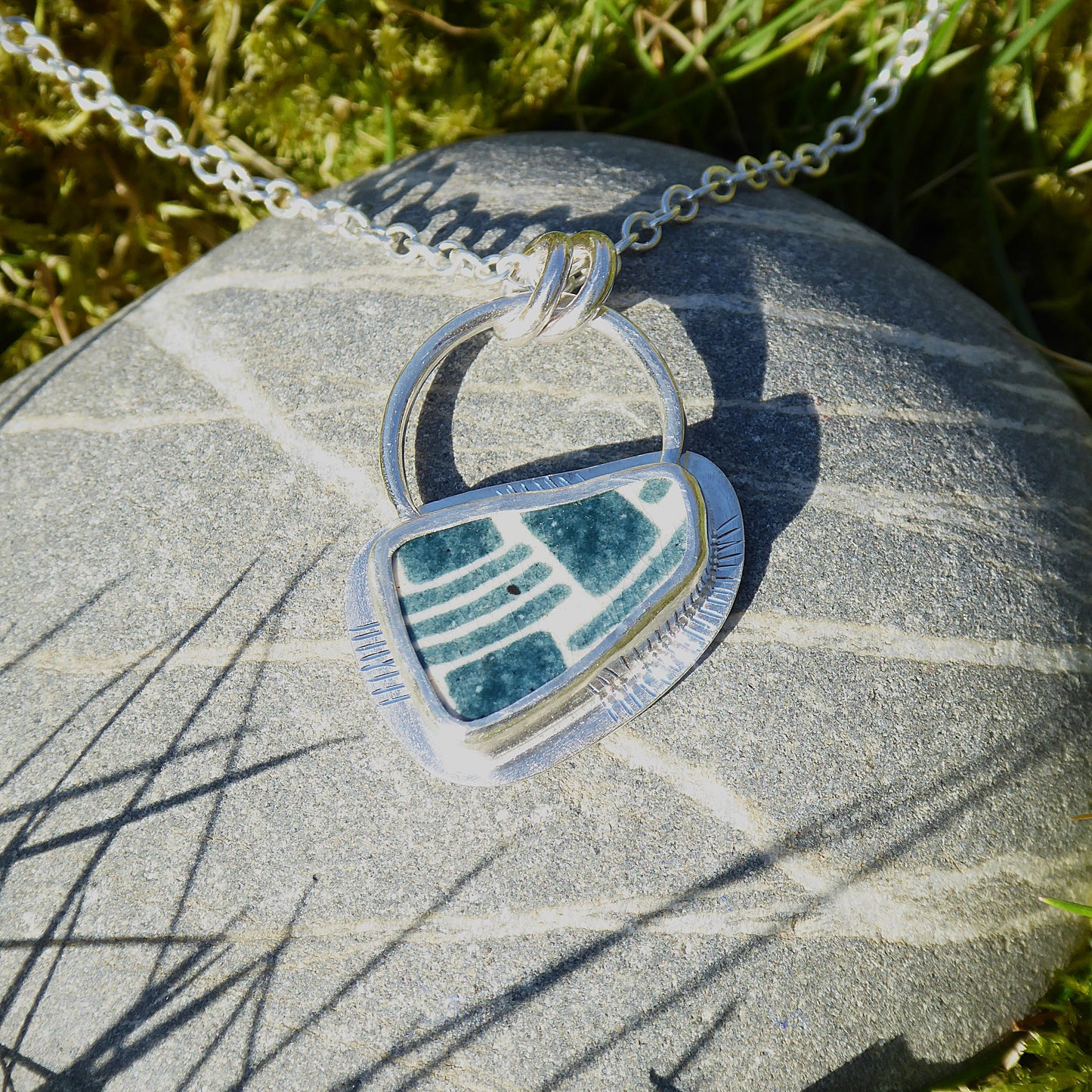 Tenement Tile fragment set in fine/sterling silver. Handmade one of a kind pendant.
