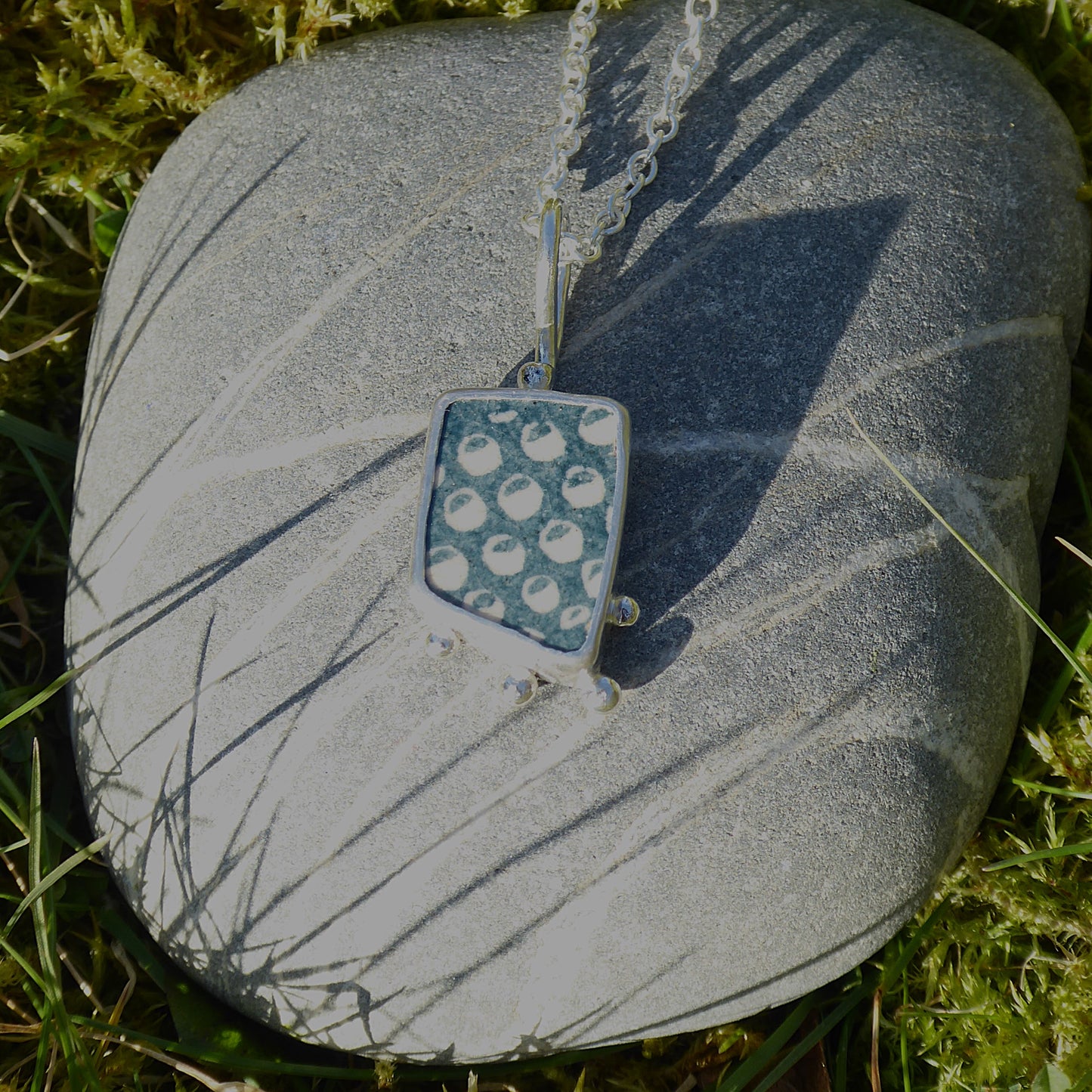 Tenement Tile fragment set in fine/sterling silver. Handmade one of a kind pendant.