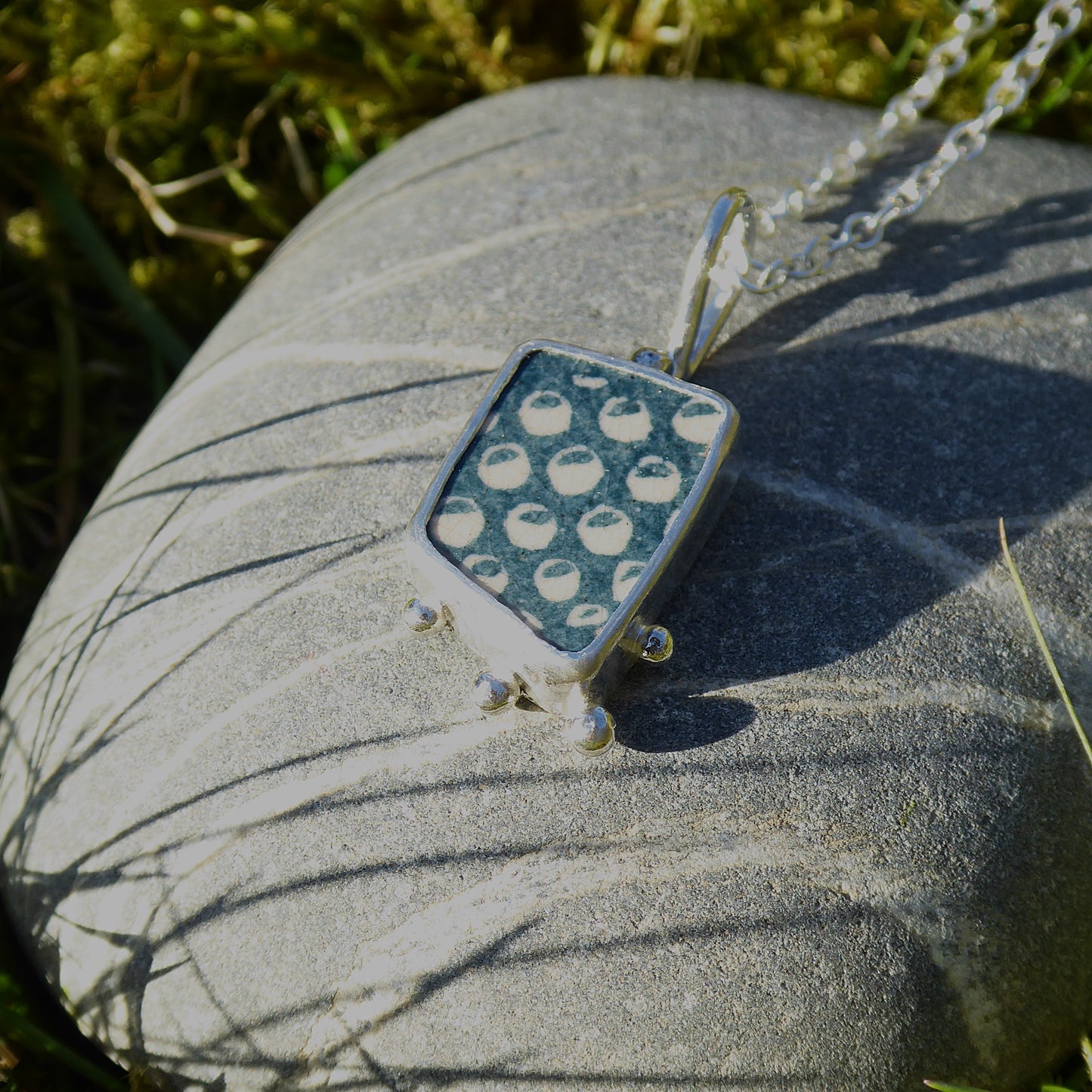 Tenement Tile fragment set in fine/sterling silver. Handmade one of a kind pendant.