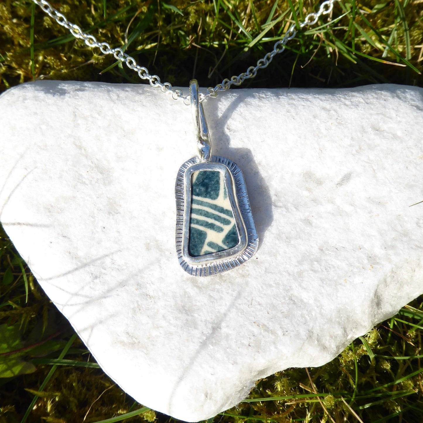 Tenement Tile fragment set in fine/sterling silver. Handmade one of a kind pendant.
