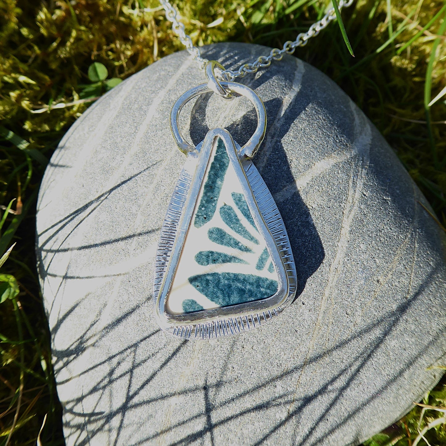Tenement Tile fragment set in fine/sterling silver. Handmade one of a kind pendant.