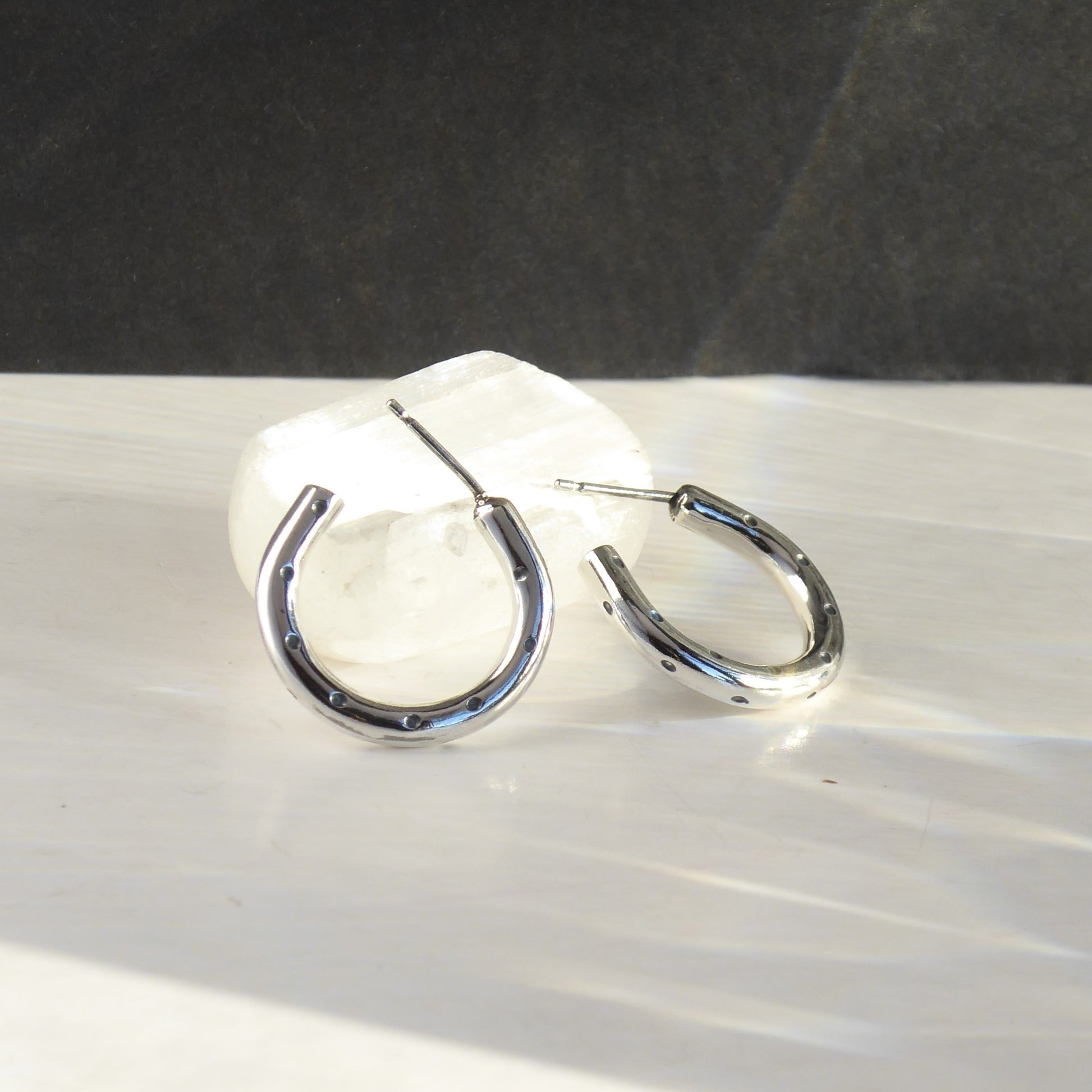 925 Silver Chunky hoop earrings Polka-dot stamped pattern. Solid sterling silver earrings.